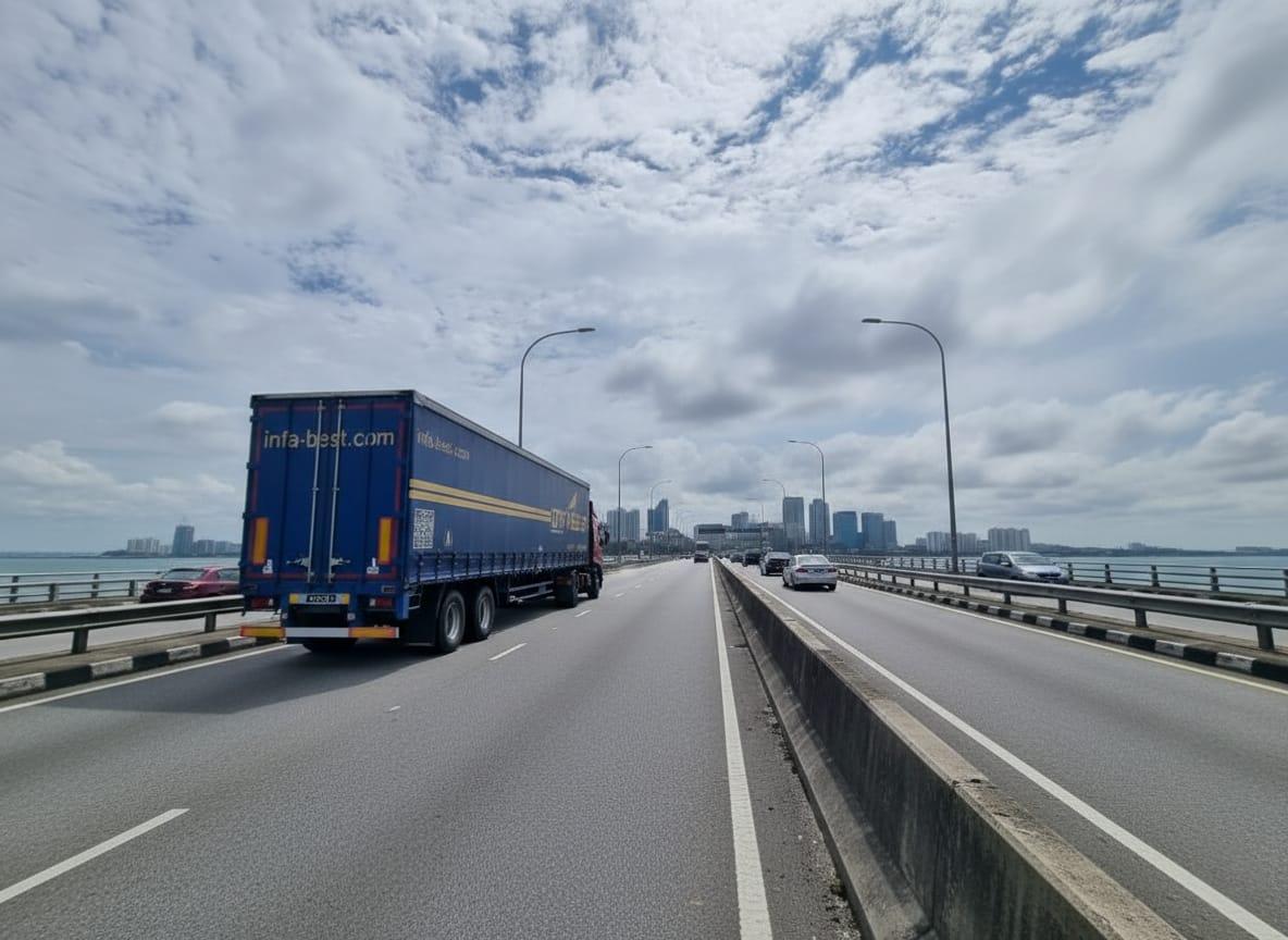 Infabest air ride truck cross-border logistics truck on Singapore–Johor route